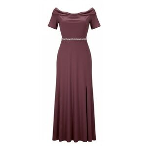 Oleg Cassini Wine Cowl Neck Rhinestone Waist Formal Gown Dress Plum 12